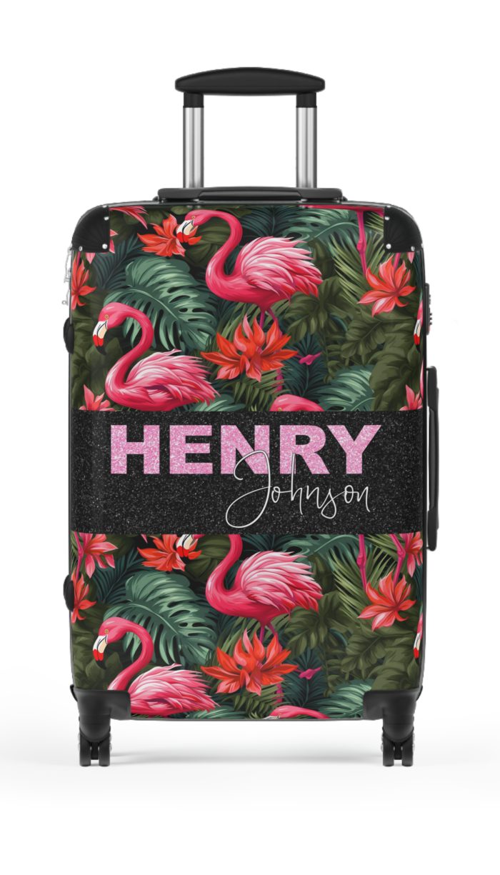 Custom Name Flamingo Suitcase - Personalized Luggage with Flamingo Design