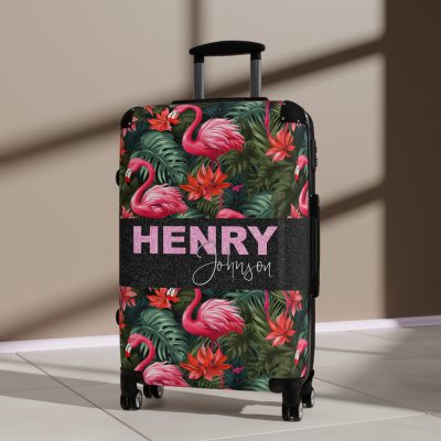 Custom Name Flamingo Suitcase - Personalized Luggage with Flamingo Design