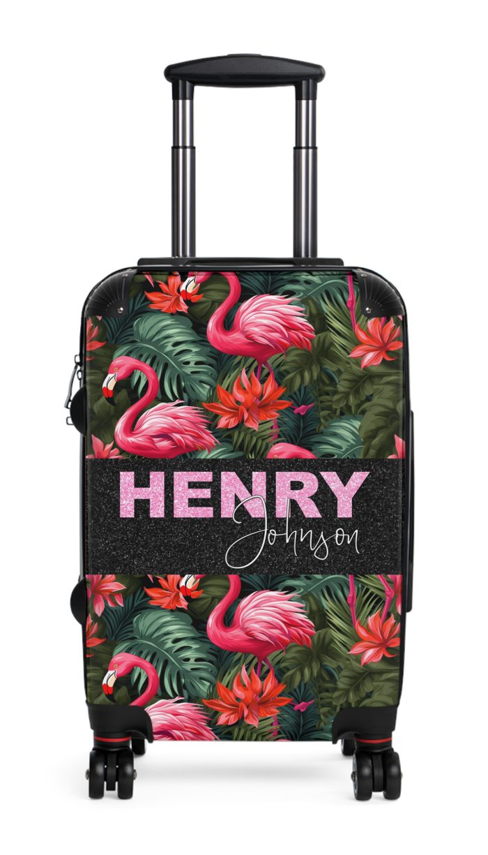 Custom Name Flamingo Suitcase - Personalized Luggage with Flamingo Design