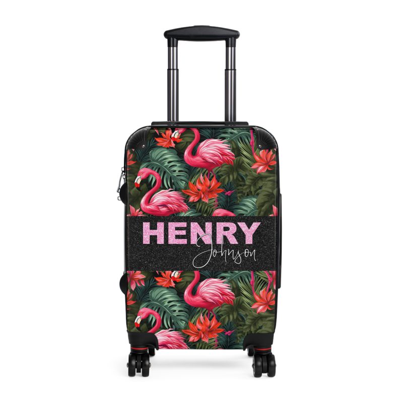 Custom Name Flamingo Suitcase - Personalized Luggage with Flamingo Design