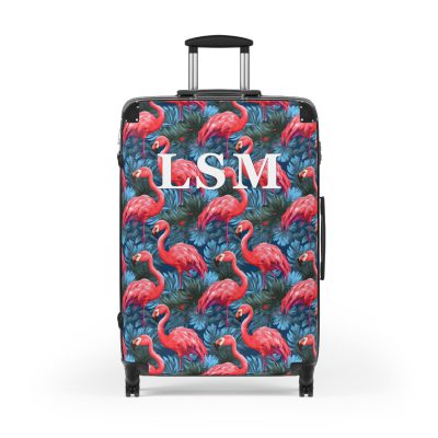 Custom Name Flamingo Suitcase - Personalized Luggage with Flamingo Design