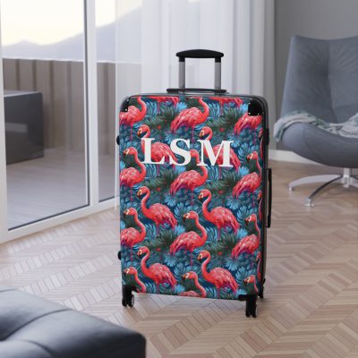 Custom Name Flamingo Suitcase - Personalized Luggage with Flamingo Design