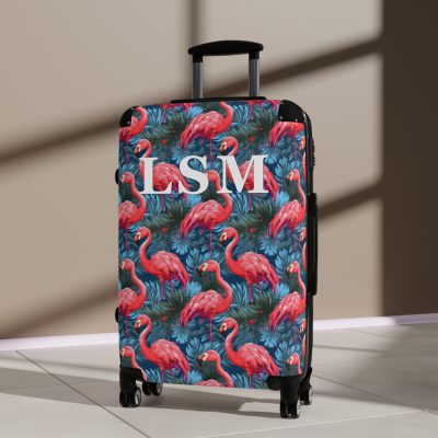 Custom Name Flamingo Suitcase - Personalized Luggage with Flamingo Design