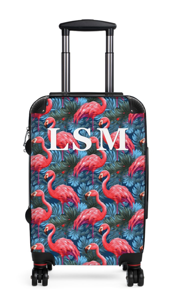 Custom Name Flamingo Suitcase - Personalized Luggage with Flamingo Design