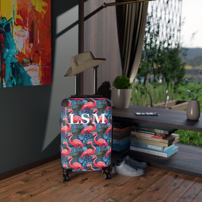 Custom Name Flamingo Suitcase - Personalized Luggage with Flamingo Design