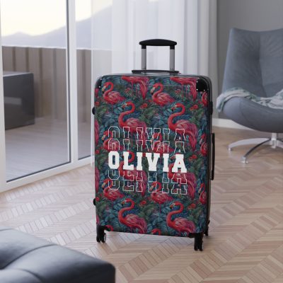 Custom Name Flamingo Suitcase - Personalized Luggage with Flamingo Design and Custom Name