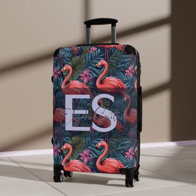 Custom Name Flamingo Suitcase - Personalized Luggage with Flamingo Design and Custom Name