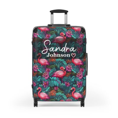 Custom Name Flamingo Suitcase - Personalized Luggage with Flamingo Design and Custom Name