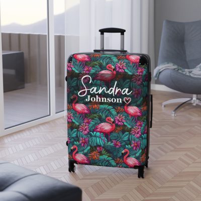 Custom Name Flamingo Suitcase - Personalized Luggage with Flamingo Design and Custom Name