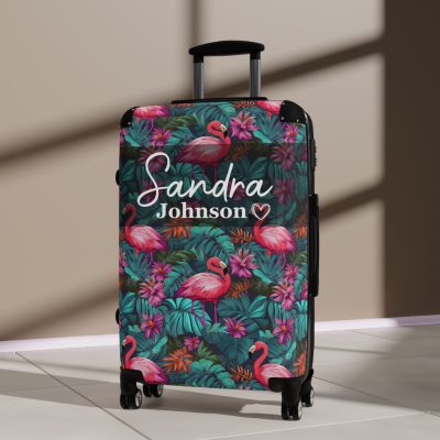 Custom Name Flamingo Suitcase - Personalized Luggage with Flamingo Design and Custom Name