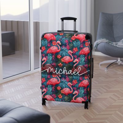 Custom Name Flamingo Suitcase - Personalized Luggage with Flamingo Design and Custom Name