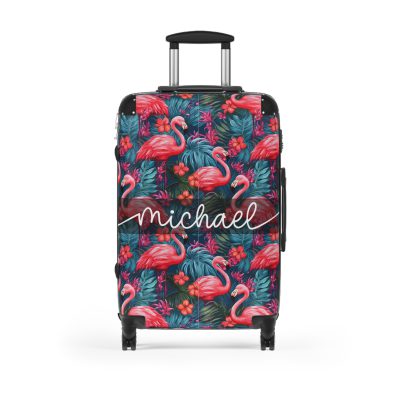 Custom Name Flamingo Suitcase - Personalized Luggage with Flamingo Design and Custom Name