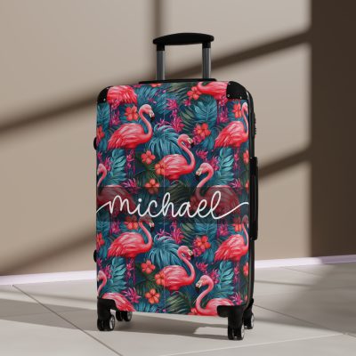 Custom Name Flamingo Suitcase - Personalized Luggage with Flamingo Design and Custom Name