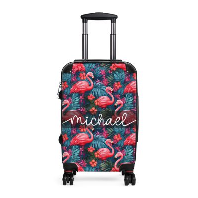 Custom Name Flamingo Suitcase - Personalized Luggage with Flamingo Design and Custom Name