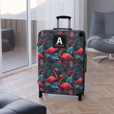 Custom Name Flamingo Suitcase - Personalized Luggage with Flamingo Design and Custom Name