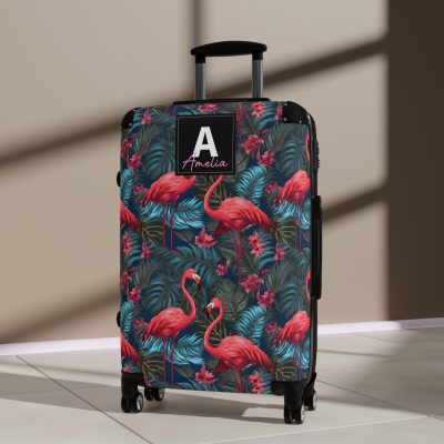 Custom Name Flamingo Suitcase - Personalized Luggage with Flamingo Design and Custom Name