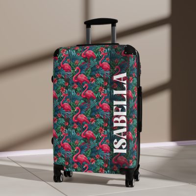 Custom Name Flamingo Suitcase - Personalized Luggage with Flamingo Design and Custom Name