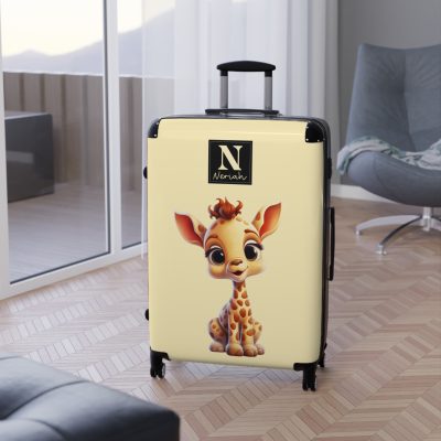 Custom Cute Giraffe Suitcase - Personalized kids' luggage featuring an adorable giraffe design, perfect for young adventurers.