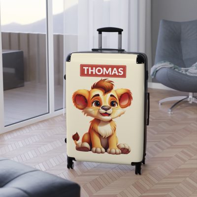 Custom Little Lion Suitcase - Personalized kids' luggage featuring a charming lion design, perfect for young explorers.