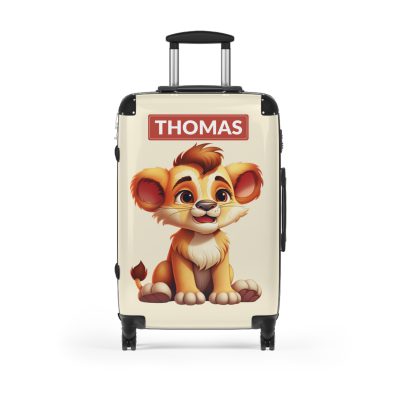 Custom Little Lion Suitcase - Personalized kids' luggage featuring a charming lion design, perfect for young explorers.