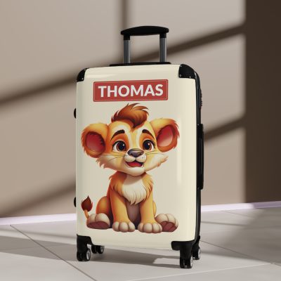 Custom Little Lion Suitcase - Personalized kids' luggage featuring a charming lion design, perfect for young explorers.