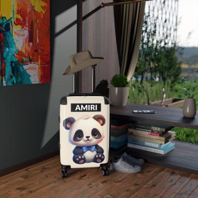 Custom Cute Panda Suitcase - Personalized kids' luggage featuring an adorable panda design, perfect for young travelers.