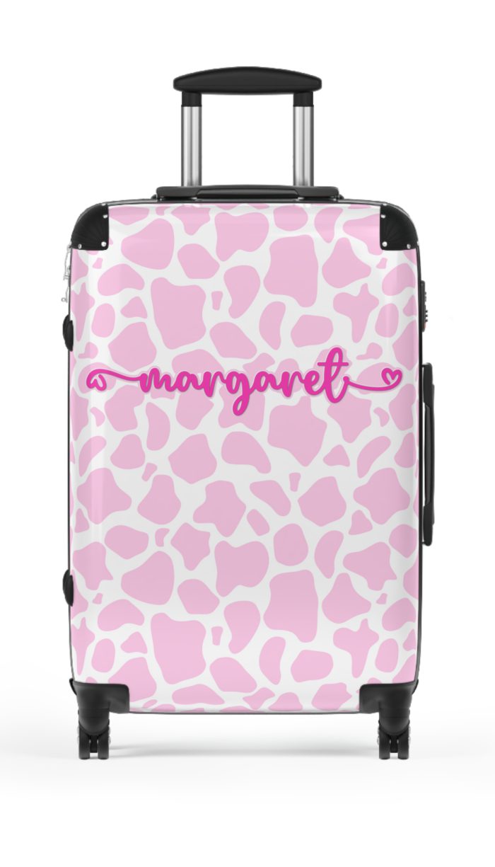 Custom Cow Print Suitcase - A personalized luggage adorned with a unique cow print design, perfect for travelers who want to add a touch of individuality to their journeys.