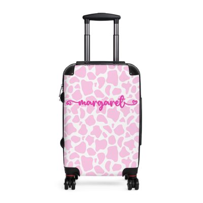 Custom Cow Print Suitcase - A personalized luggage adorned with a unique cow print design, perfect for travelers who want to add a touch of individuality to their journeys.