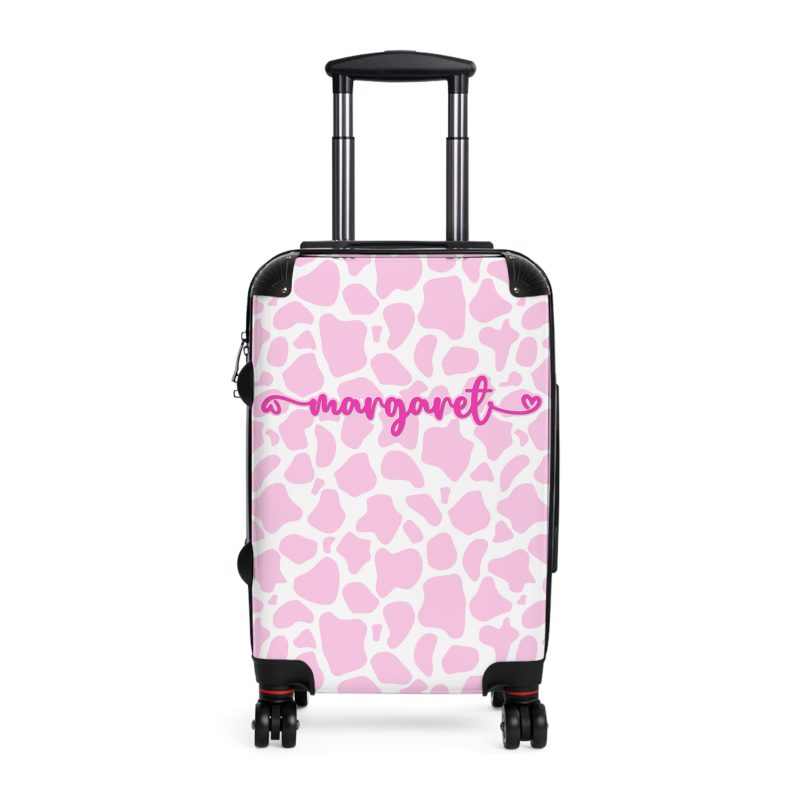 Custom Cow Print Suitcase - A personalized luggage adorned with a unique cow print design, perfect for travelers who want to add a touch of individuality to their journeys.