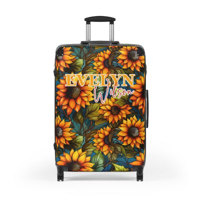 Custom Sunflower Suitcase - A personalized luggage adorned with a bright sunflower design, perfect for travelers who want to add a touch of cheer to their journeys.