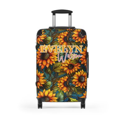 Custom Sunflower Suitcase - A personalized luggage adorned with a bright sunflower design, perfect for travelers who want to add a touch of cheer to their journeys.