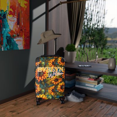 Custom Sunflower Suitcase - A personalized luggage adorned with a bright sunflower design, perfect for travelers who want to add a touch of cheer to their journeys.