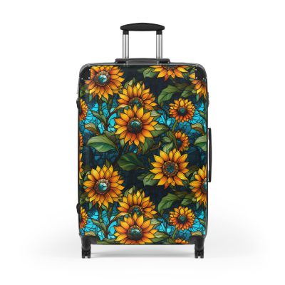 Sunflower Suitcase - A luggage adorned with a bright sunflower design, perfect for travelers who want to bring a touch of cheer and floral beauty to their journeys.