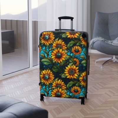 Sunflower Suitcase - A luggage adorned with a bright sunflower design, perfect for travelers who want to bring a touch of cheer and floral beauty to their journeys.