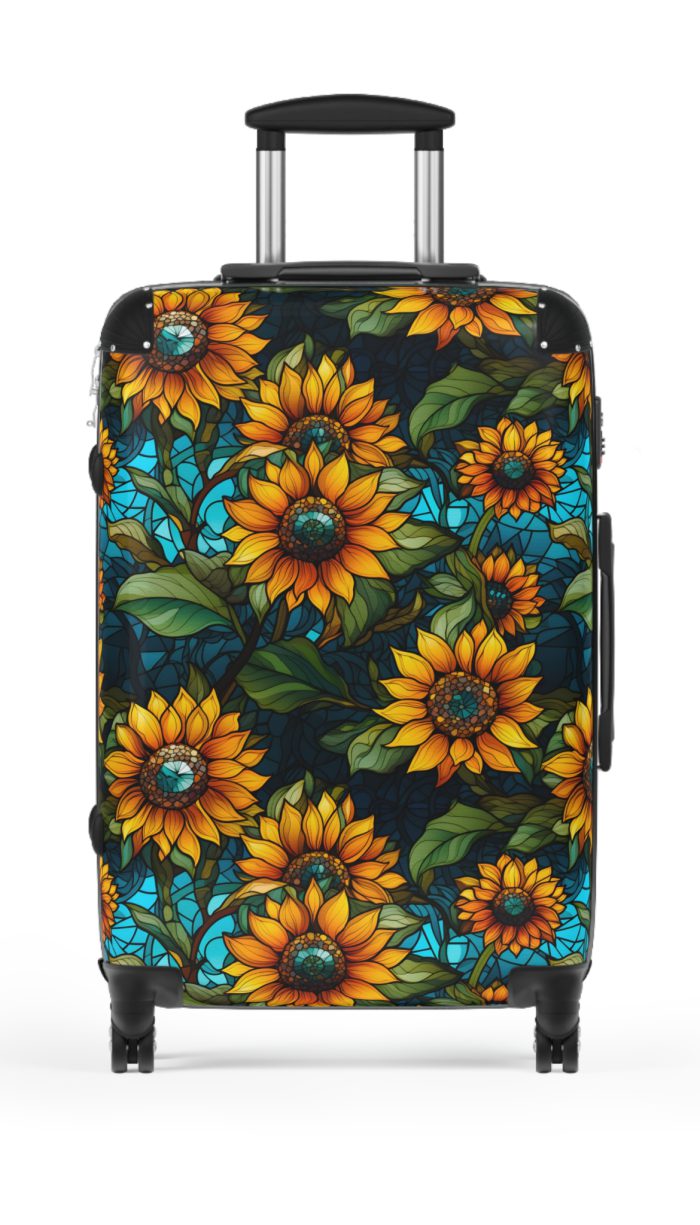 Sunflower Suitcase - A luggage adorned with a bright sunflower design, perfect for travelers who want to bring a touch of cheer and floral beauty to their journeys.