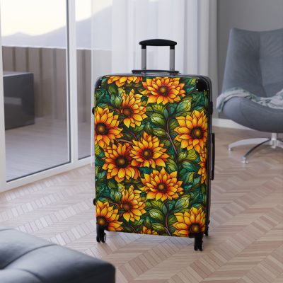 Sunflower Suitcase - A luggage adorned with a bright sunflower design, perfect for travelers who want to bring a touch of cheer and floral beauty to their journeys.