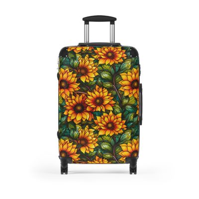 Sunflower Suitcase - A luggage adorned with a bright sunflower design, perfect for travelers who want to bring a touch of cheer and floral beauty to their journeys.