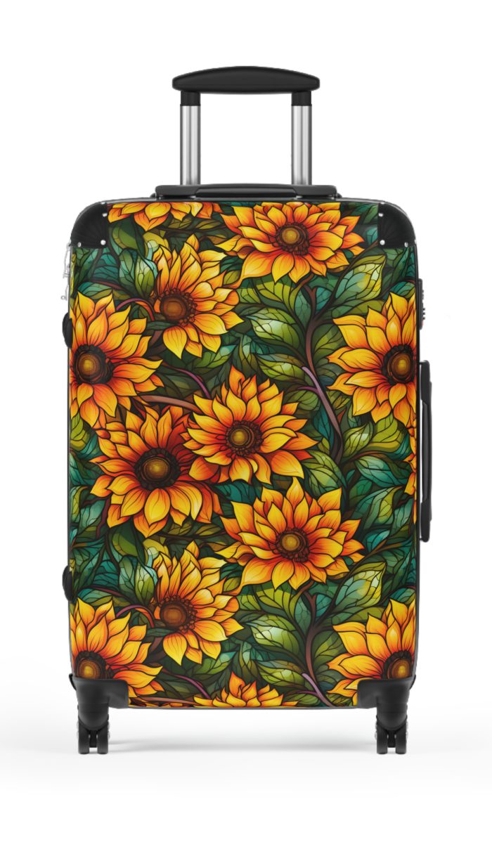 Sunflower Suitcase - A luggage adorned with a bright sunflower design, perfect for travelers who want to bring a touch of cheer and floral beauty to their journeys.