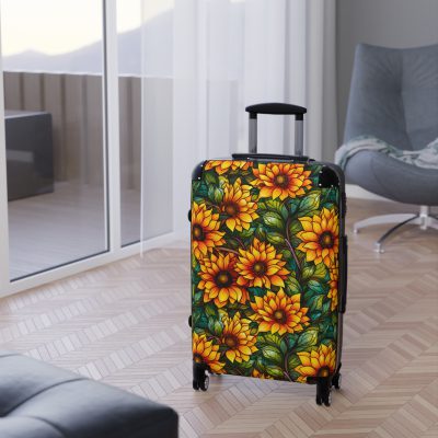 Sunflower Suitcase - A luggage adorned with a bright sunflower design, perfect for travelers who want to bring a touch of cheer and floral beauty to their journeys.