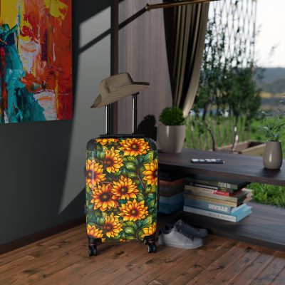 Sunflower Suitcase - A luggage adorned with a bright sunflower design, perfect for travelers who want to bring a touch of cheer and floral beauty to their journeys.