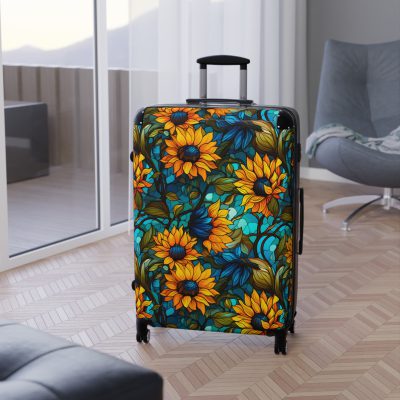 Sunflower Suitcase - A luggage adorned with a bright sunflower design, perfect for travelers who want to bring a touch of cheer and floral beauty to their journeys.