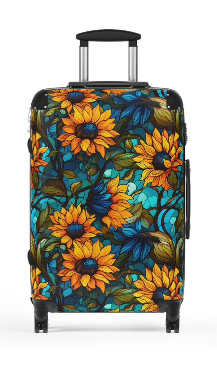 Sunflower Suitcase - A luggage adorned with a bright sunflower design, perfect for travelers who want to bring a touch of cheer and floral beauty to their journeys.