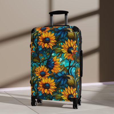 Sunflower Suitcase - A luggage adorned with a bright sunflower design, perfect for travelers who want to bring a touch of cheer and floral beauty to their journeys.