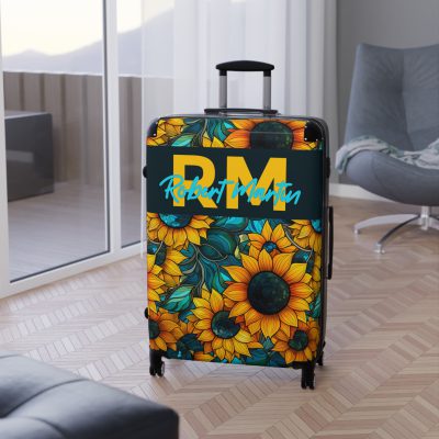 Custom Sunflower Suitcase - A personalized luggage adorned with a bright sunflower design, perfect for travelers who want to add a touch of cheer to their journeys.