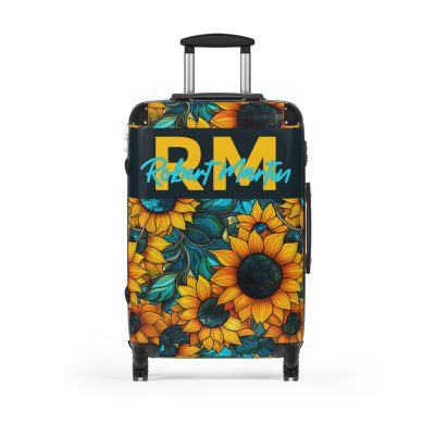 Custom Sunflower Suitcase - A personalized luggage adorned with a bright sunflower design, perfect for travelers who want to add a touch of cheer to their journeys.