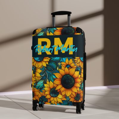 Custom Sunflower Suitcase - A personalized luggage adorned with a bright sunflower design, perfect for travelers who want to add a touch of cheer to their journeys.