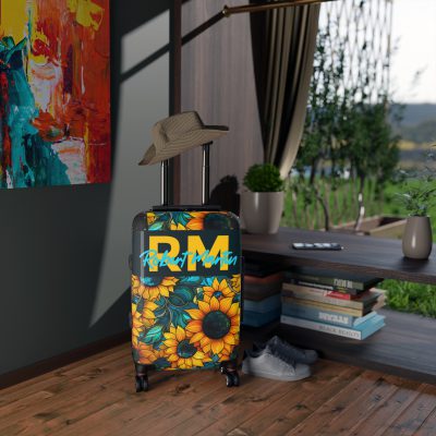 Custom Sunflower Suitcase - A personalized luggage adorned with a bright sunflower design, perfect for travelers who want to add a touch of cheer to their journeys.