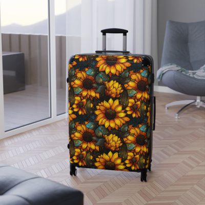 Sunflower Suitcase - A luggage adorned with a bright sunflower design, perfect for travelers who want to bring a touch of cheer and floral beauty to their journeys.