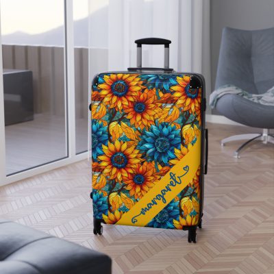 Custom Sunflower Suitcase - A personalized luggage adorned with a bright sunflower design, perfect for travelers who want to add a touch of cheer to their journeys.