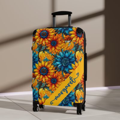 Custom Sunflower Suitcase - A personalized luggage adorned with a bright sunflower design, perfect for travelers who want to add a touch of cheer to their journeys.